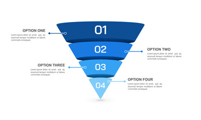 Fototapeta na wymiar Sales and marketing funnel strategies 4 stages infographic template. Business Presentation, Strategy, Plan and Plan. Vector illustration.