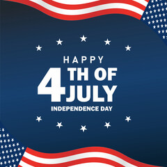 4th of July background with waving American flag and bunting decorations. Happy Independence Day USA vector illustration.