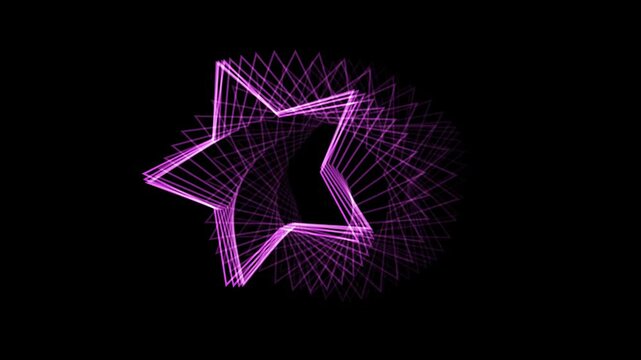 Pink star spin loop, Abstract neon wireframe animation on black background