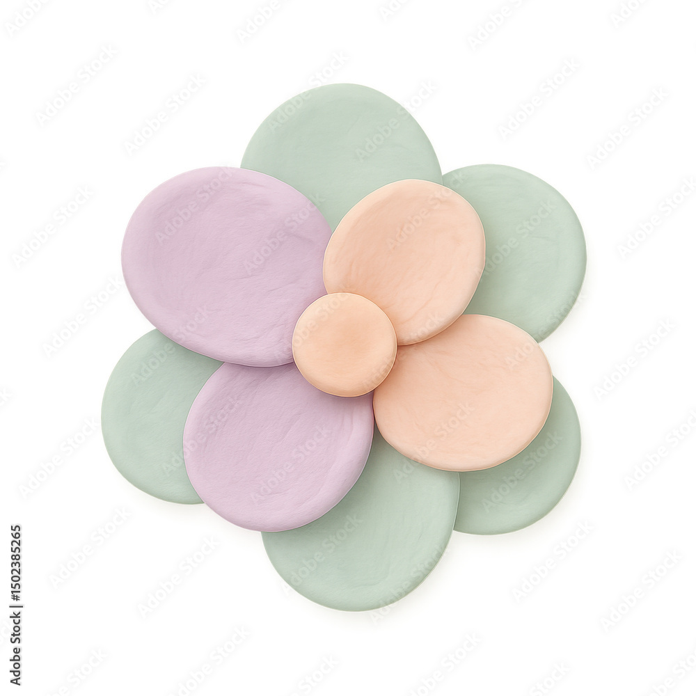 Poster soft pastel flower shape made of clay with smooth texture and gentle colors, evoking calm and creati