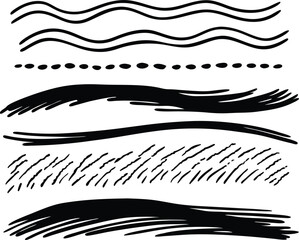 set of grunge black paint, ink brush strokes