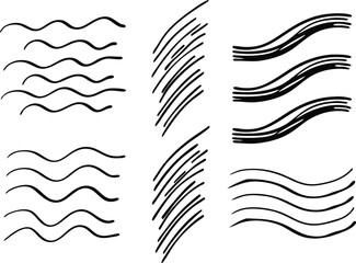 Black Brash Outline vector, Black crayon stroke set - straight, wavy underlines and decorative borders.