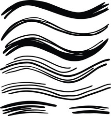 Black Brash, Black crayon stroke set - straight, wavy underlines and decorative borders., black and white background with ribbon
