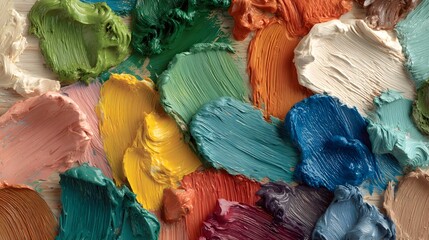 Vivid smears of oil paint coalesce into an abstract arrangement of vibrant hues, creating a textured and colorful surface, perfect for artistic backgrounds.