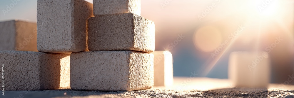 Leinwandbilder lightweight blocks stacked under bright sunlight in a serene environment with a soft background crea