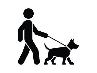 Dog Walking Icon Silhouette – Person with Pet on Leash Graphic