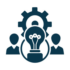business meeting and generated idea with another isolated vector silhouette icon on white background