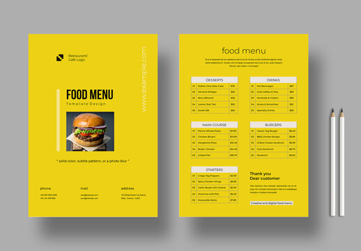 Modern Food Menu Template for Restaurants and Cafes