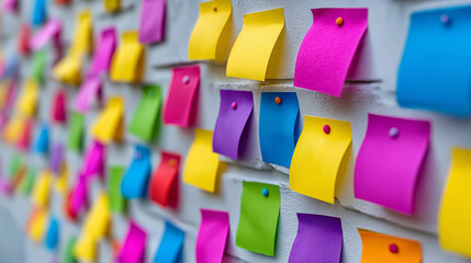 Naklejka premium A wall of sticky notes forming a blueprint for sustainable financial growth 