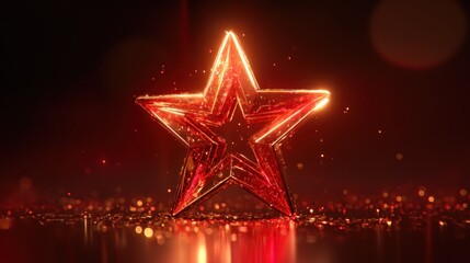 Glowing red star, vibrant cinematic display