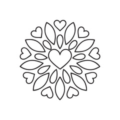 Heart Mandala Coloring Page with Symmetrical Petal and Heart Motif Design