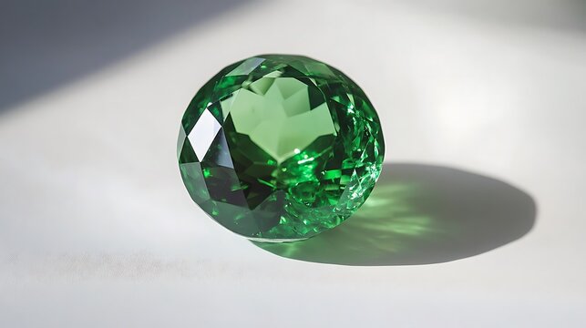 Faceted Green Gemstone on a Light Surface