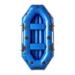 Fototapeta premium Blue inflatable rafting boat with seats, top view isolated on transparent background