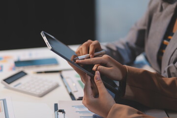 Business conference, marketing research, sales strategy analysis for business growth. and investment planning consulting. Accounting finance concept.