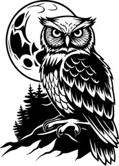 Owl tattoo design in SVG format. Majestic Owl Silhouette Against Full Moon Background