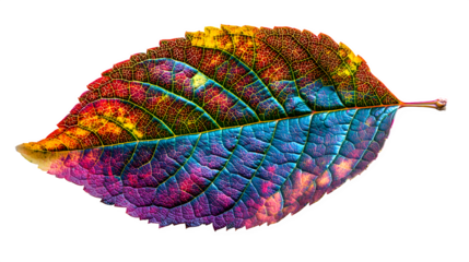 A single, vibrant autumn leaf with intricate veins and rich colors, isolated on Transparent Background.