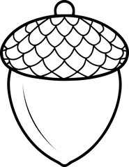acorn outline vector illustration, coloring book page line art