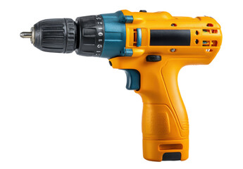 Yellow cordless power drill with black grip isolated on transparent background

