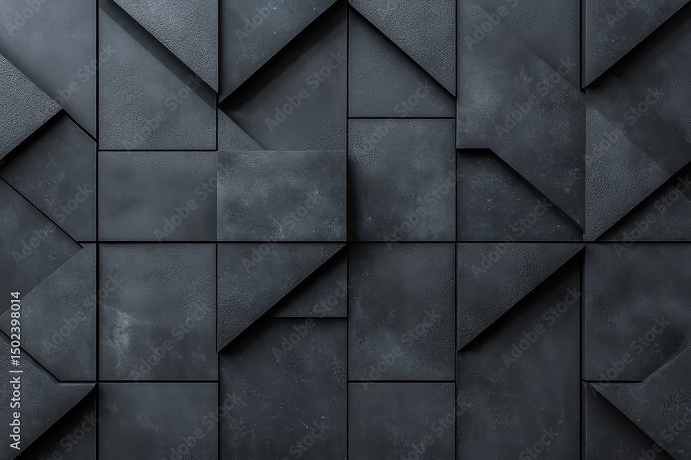 Poster dark monochrome geometric background with seamless pattern of textured shapes and angles, dark monoc
