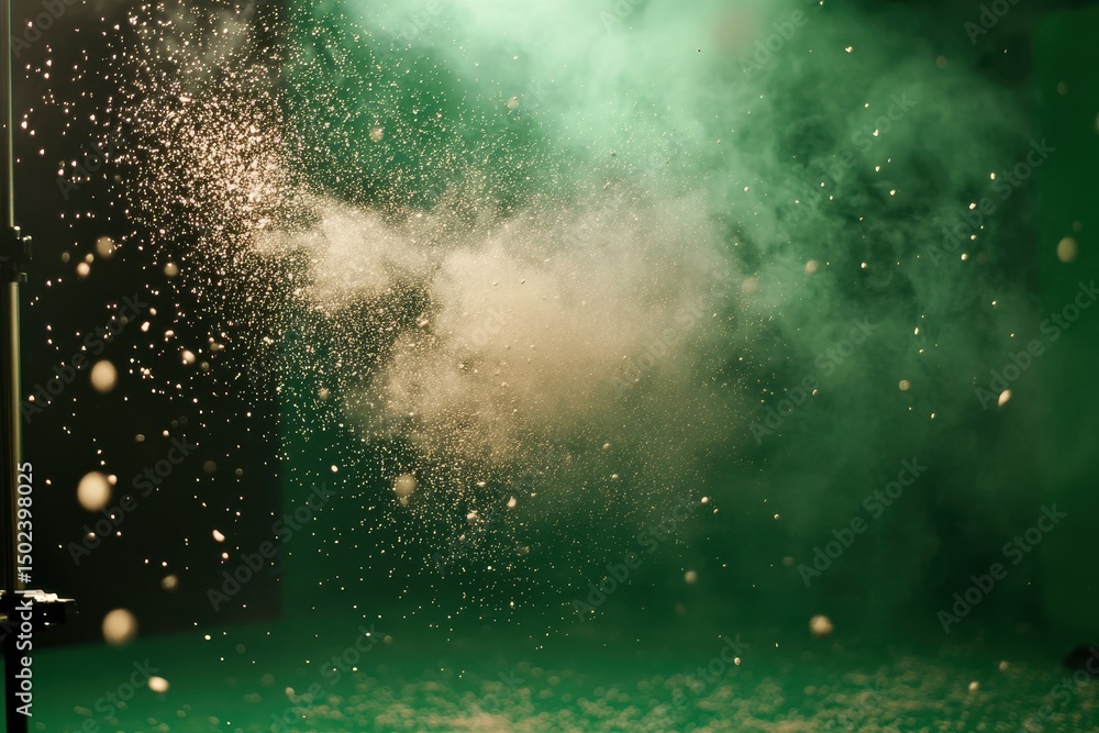 Poster bokeh effect with random particles creating a mesmerizing ambiance on green screen backdrop, bokeh r