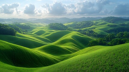 Verdant undulating hills under ethereal skies