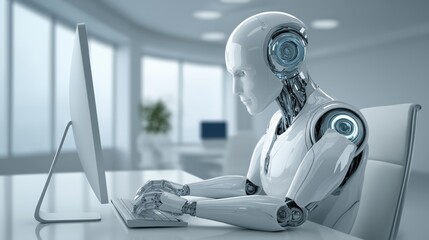 Robot working at a computer