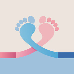 Baby Footprints with Heart and Ribbon – Soft Pink and Blue Nursery PNG"