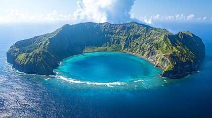 Volcanic island cradles turquoise lagoon