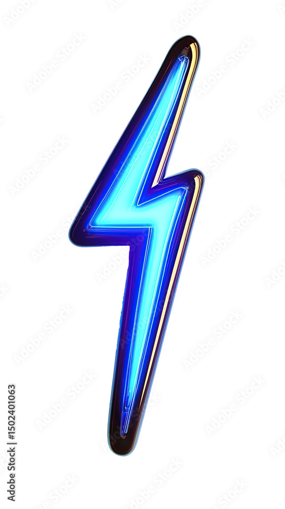 Poster a dynamic 3d lightning bolt symbol, representing high voltage and fast, isolated on transparent back