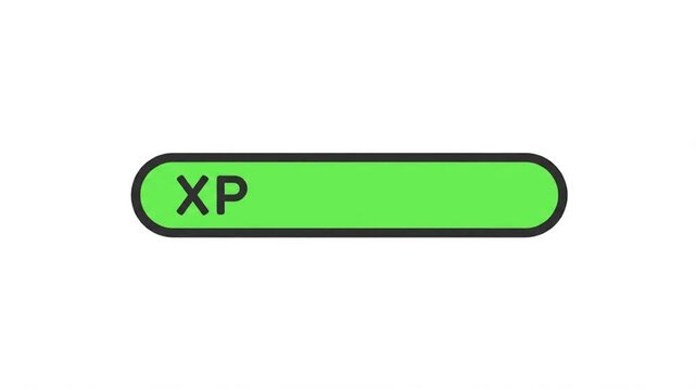 A green experience bar with the letters xp on a white background in a horizontal orientation view