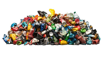 Fototapeta premium Pile of various plastic waste isolated on transparent background. PNG