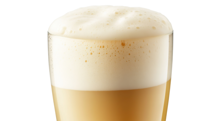 Full cold beer with foam and bubbles in a glass, isolated on transparent. PNG