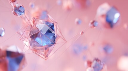 Abstract geometric shapes in soft pastel colors, connected by translucent lines