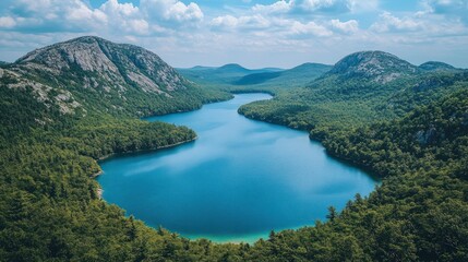 Serene lake nestled in mountains