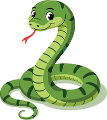 Cute Green Coiled Snake Cartoon Vector Illustration 2