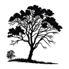 Obraz premium A vector silhouette of a tree with roots and branches, perfect for nature-inspired designs representing growth through all seasons