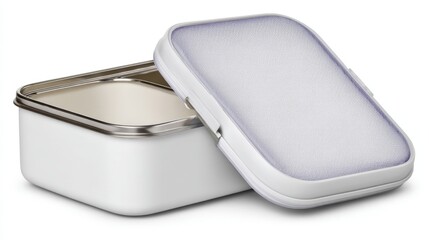 Plastic lunch box with divider isolated on white background. Generative AI