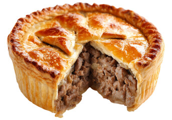 Golden Meat Pie with Flaky Crust and Savory Beef Filling, On Transparent Background, Png