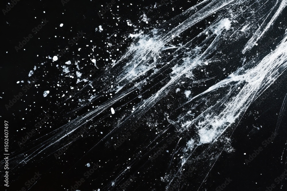Poster white lines splattering gracefully across a dark background create a striking visual contrast, white