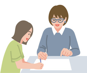 Fototapeta premium 先生に勉強を教えてもらう学生