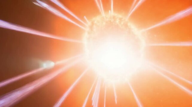 Simulation of a dying star collapsing into a black hole, with light bending around the event horizon and cosmic jets emitting high-energy particles into space.
