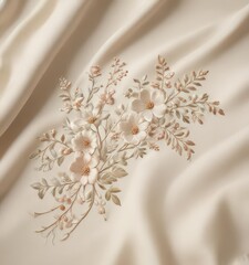 Subtle floral embroidery, creamy silk fabric, refined aesthetic ,  art,  sophisticated,  detail