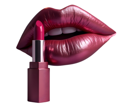 Shiny pink lips with matching lipstick close up, glamorous and bold beauty style