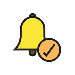 clean vector showing a bell with a checkmark, indicating approved updates, verified alerts, or confirmation messages.