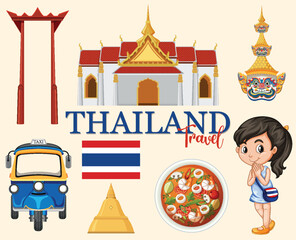 Fototapeta premium Colorful Thailand Travel Vector Illustration