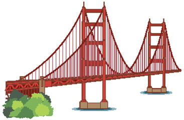 Iconic Red Suspension Bridge Vector Illustration