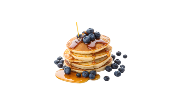 Delicious Pancakes with Fresh Berries and Cream on transparent background.