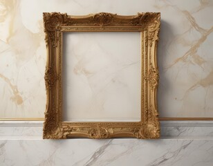 Ornate gold frame on marble, interior design detail,  opulent,  modern,  artistic