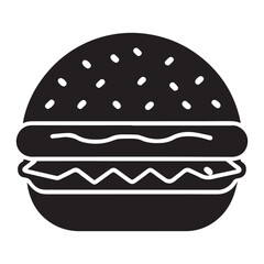 PrintHamburger vector icon set,burger sign and symbol,hamburgeron solid black and white color
