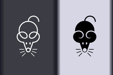Vector rat, mouse minimal flat icon simple concept design. Curve line and object shape creative logo design isolated on background.
